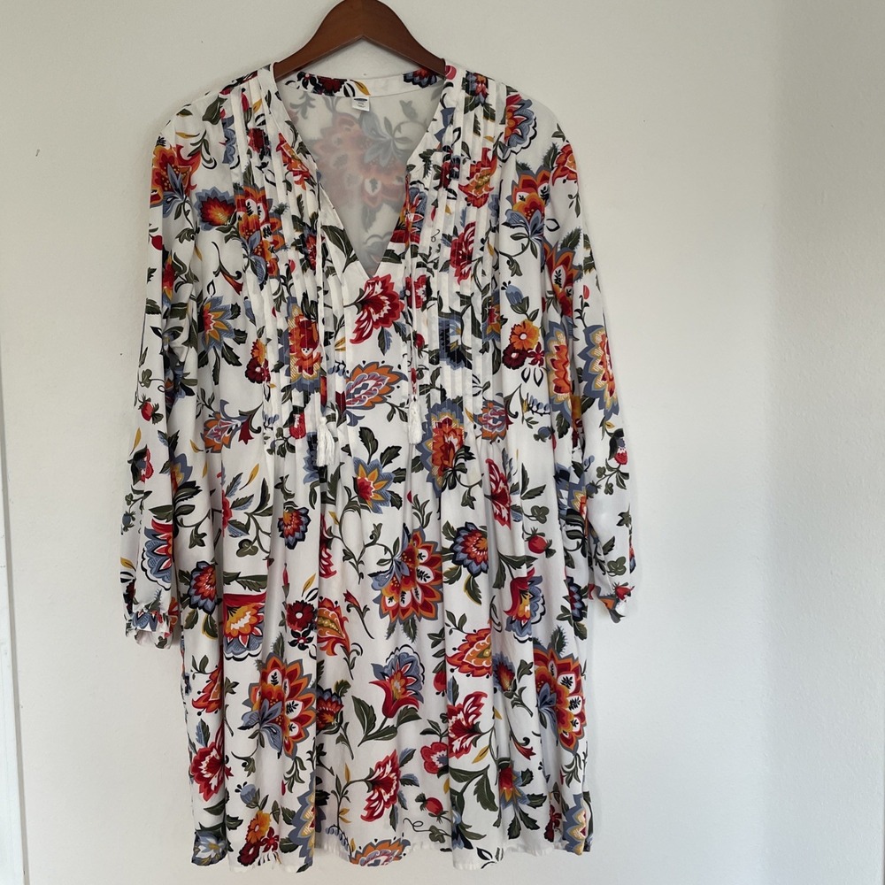 Old Navy Dress Tunic Womens XXL Floral Lined Babydoll Peasant Cottagecore Beach